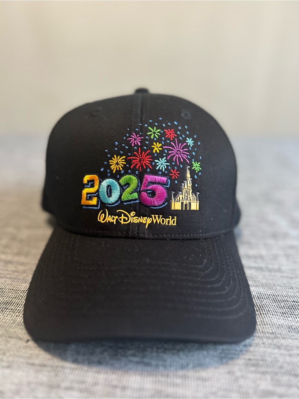 Walt Disney World 2025 Balck Baseball Hat Cap Yellow Print PASSHOLDER Castle & F